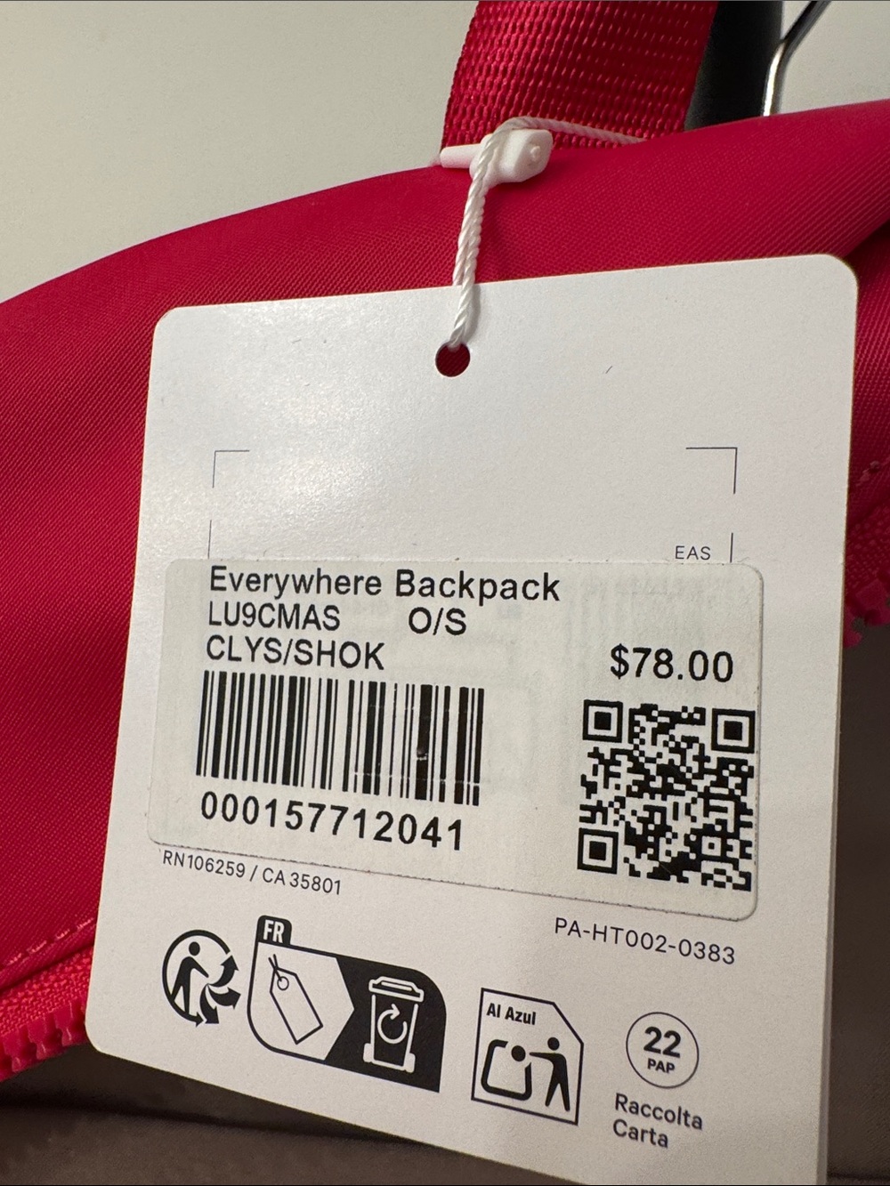 lululemon bright pink backpack with logo patch everywhere backpack - Picture 3 of 7